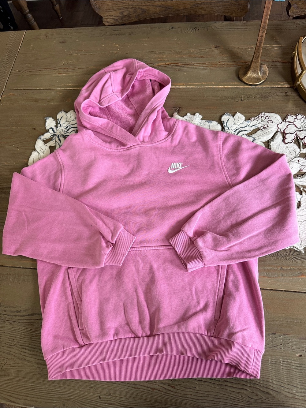 Nike Boy’s Pink Pullover Hoodie with White Swoosh size Large